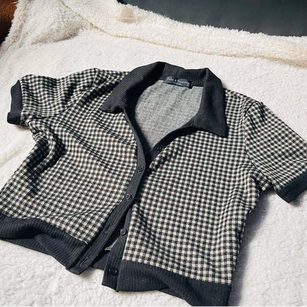 Black and White Checkered Button-up Crop